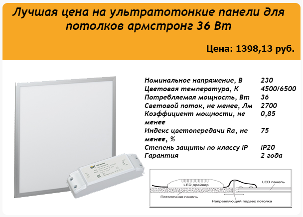 LDVO0-6566-36-6500-K00 Светодиодная панель ДВО 6566, 36Вт IEK